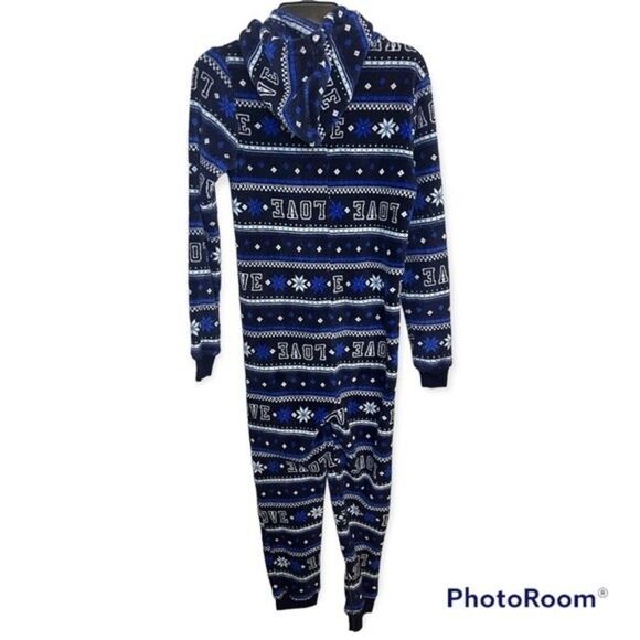 SO Intimates Blue Faux Fur Zip Up Onesie Size Small Juniors - Picture 2 of 5